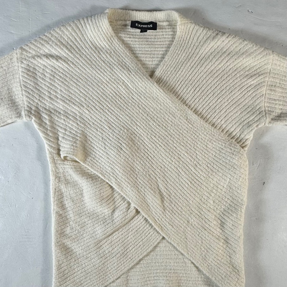 Express Wrap Front Sweater‎ Womens XS Ribbed Knit Surplice V-Neck Long Sleeve